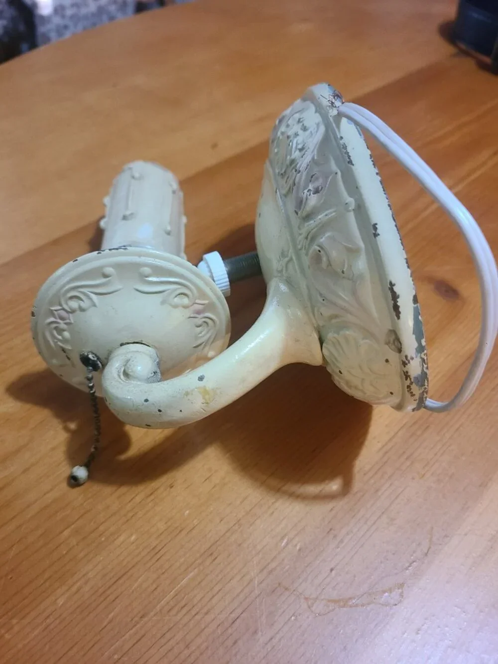 1920's Victorian / Art Deco Wall Sconce Antique White Pull Chain Wall Mount